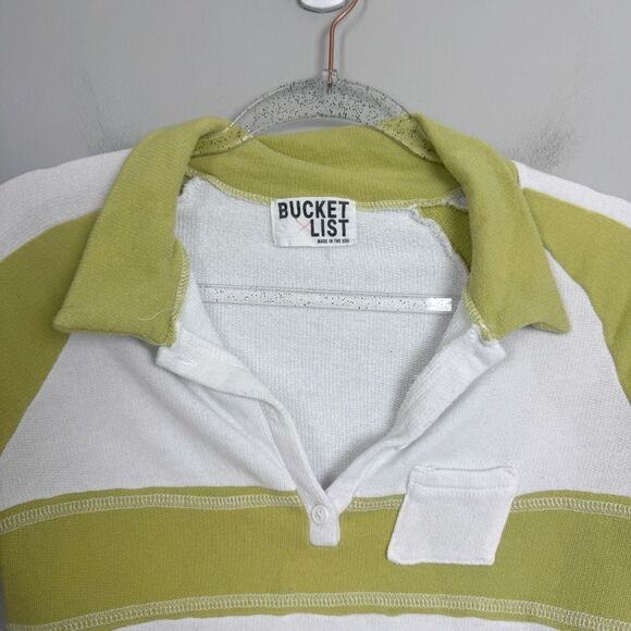 BUCKETLIST | Olive Green and White Cropped Polo Style Shirt Women’s Size Large - Picture 3 of 7